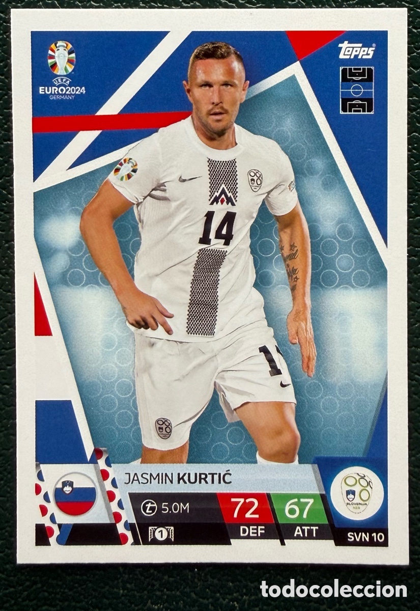 Football Stickers: SVN 10 JASMIN KURTIC ESLOVENIA FICHAS ALBUM TOPPS UEFA EURO 2024 MATCH ATTAX
