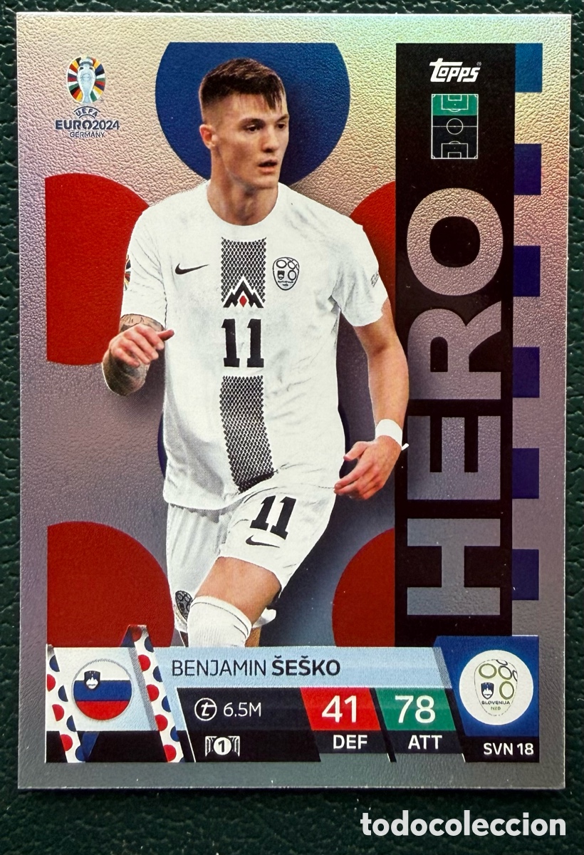 Football Stickers: SVN 18 BENJAMIN SESKO ESLOVENIA HERO FICHAS ALBUM TOPPS UEFA EURO 2024 MATCH ATTAX
