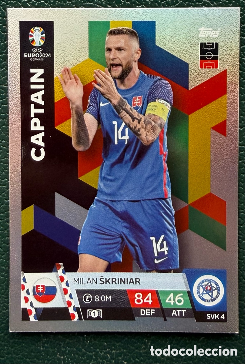 Football Stickers: SVK 4 MILAN SKRINIAR ESLOVAQUIA CAPTAIN FICHAS ALBUM TOPPS UEFA EURO 2024 MATCH ATTAX