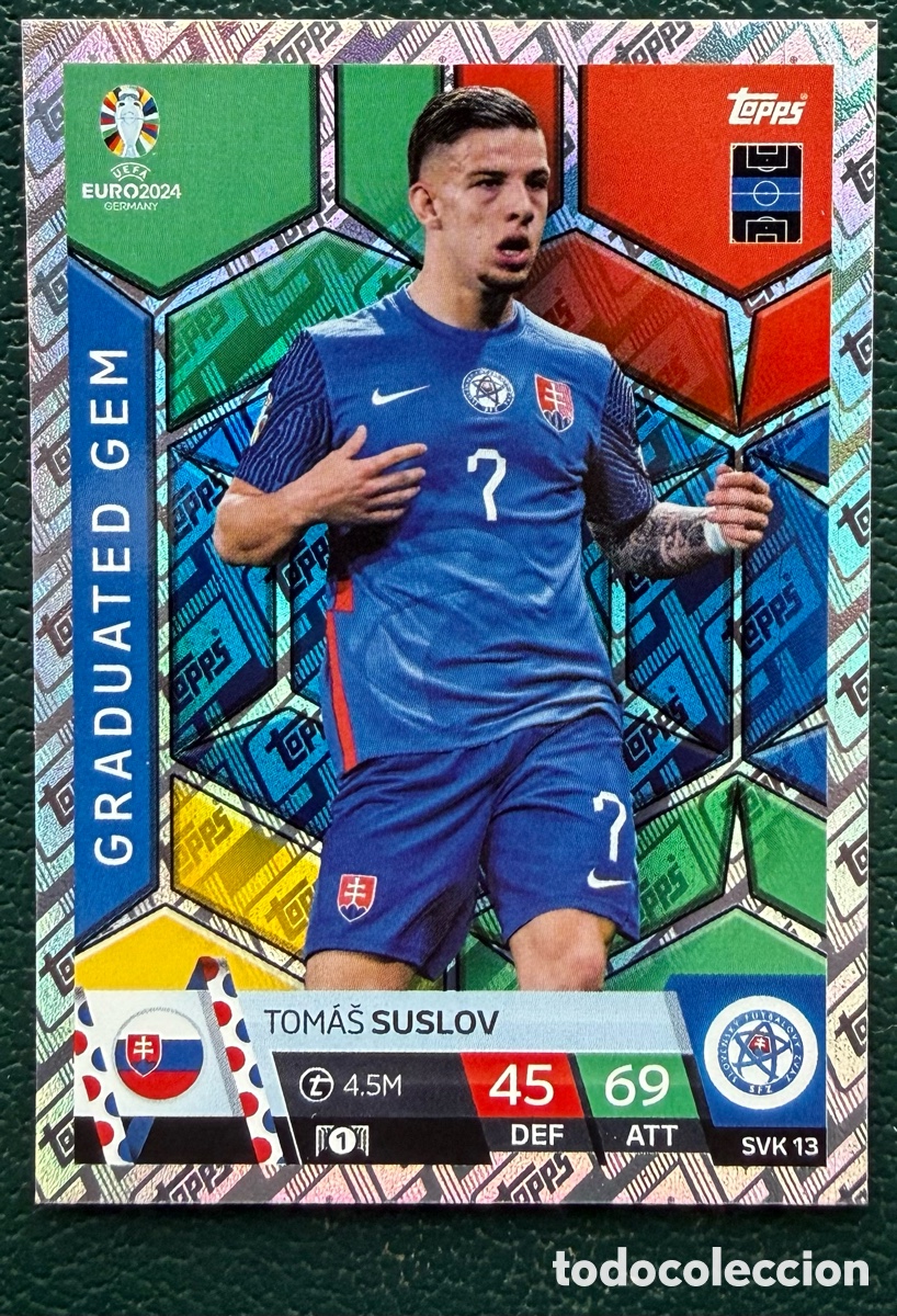 Football Stickers: SVK 13 TOMAS SUSLOV ESLOVAQUIA GRADUATED GEM FICHAS ALBUM TOPPS UEFA EURO 2024 MATCH ATTAX