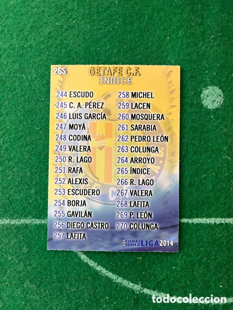 Cromos de F&uacute;tbol: 265 GETAFE LAS FICHAS DE LA LIGA 2013 2014 MUNDICROMO &Iacute;NDICE