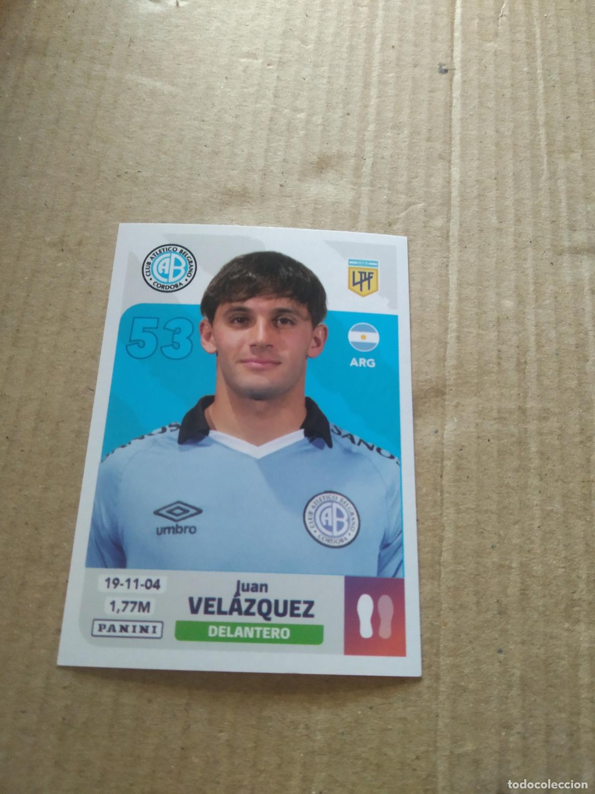 Cromos de F&uacute;tbol: BEL 13 JUAN VELAZQUEZ BELGRANO CROMO FUTBOL ARGENTINO PANINI LIGA ARGENTINA 2024