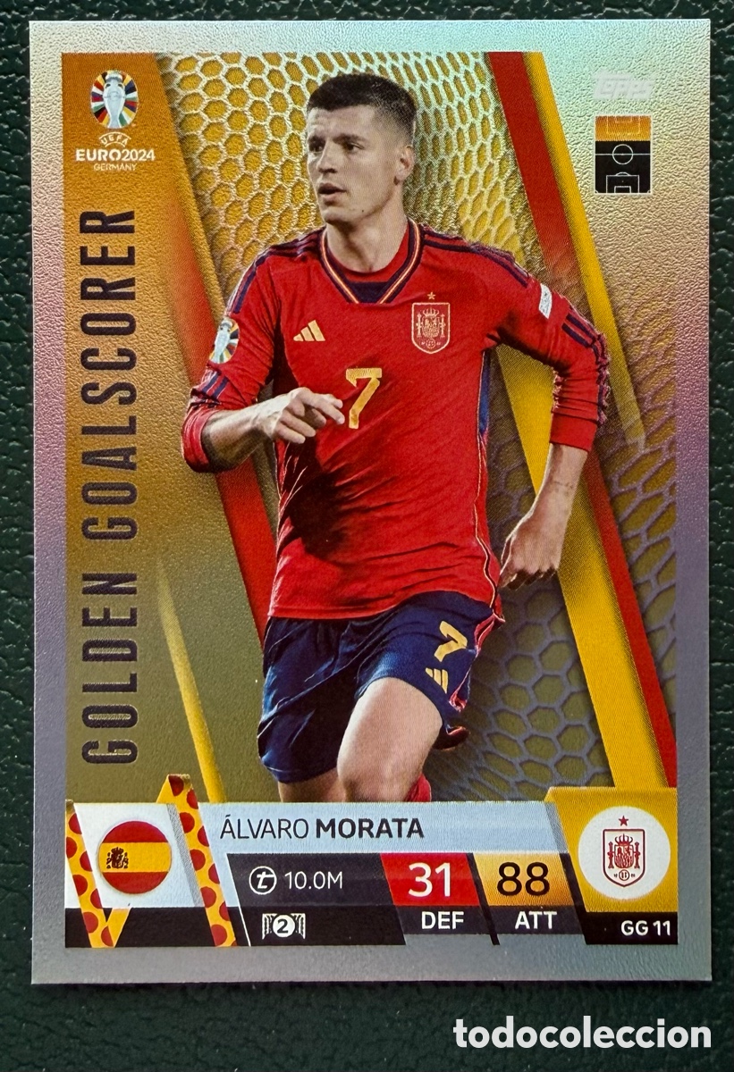 Football Stickers: GG 11 ALVARO MORATA ESPA&Ntilde;A GOLDEN GOALSCORER FICHAS ALBUM TOPPS UEFA EURO 2024 MATCH ATTAX