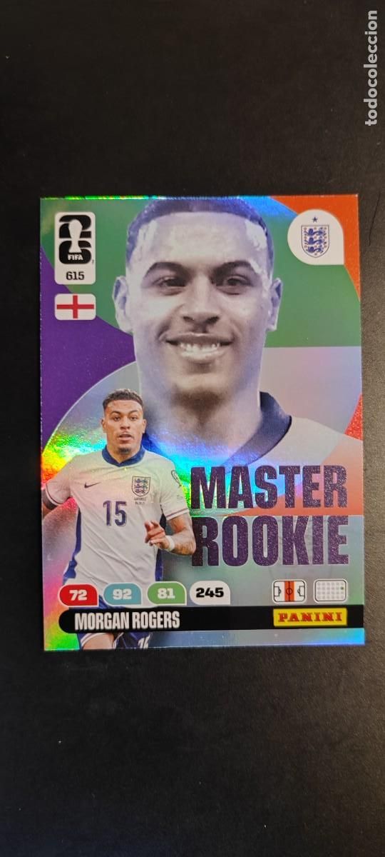 Cromos de F&uacute;tbol: ADRENALYN XL FIFA WORLD CUP 2026 CARD MASTER ROOKIE MORGAN ROGERS INGLATERRA # 615 PANINI