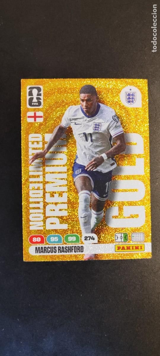 Cromos de F&uacute;tbol: ADRENALYN XL FIFA WORLD CUP 2026 CARD LIMITED EDITION PREMIUM GOLD RASHFORD INGLATERRA # PANINI