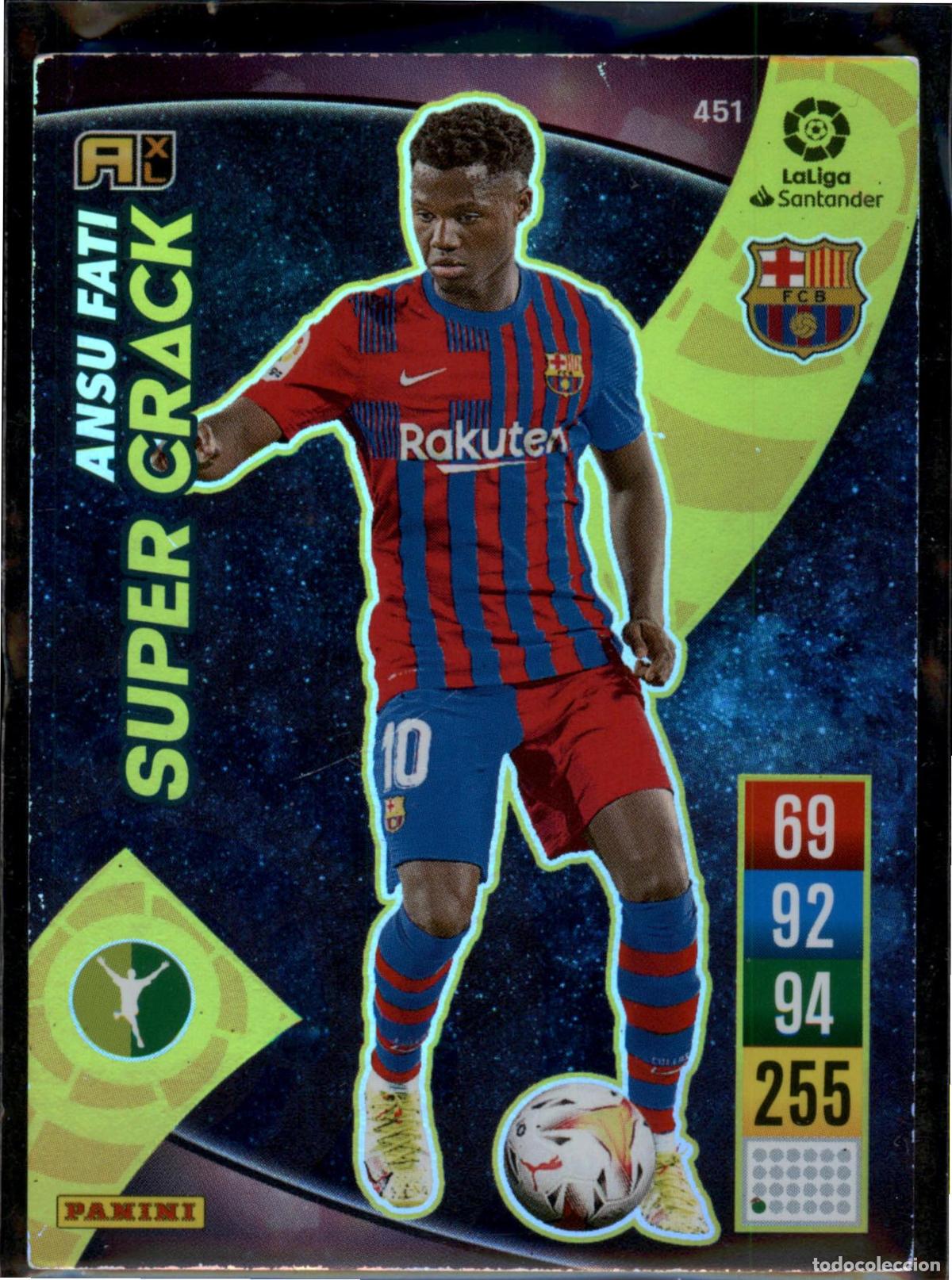Figurine di Calcio: Ansu Fati Super Crack N&ordm; 451 Bar&ccedil;a (Barcelona) LaLiga Santander Adrenalyn XL 2021 2022 Panini 21 22