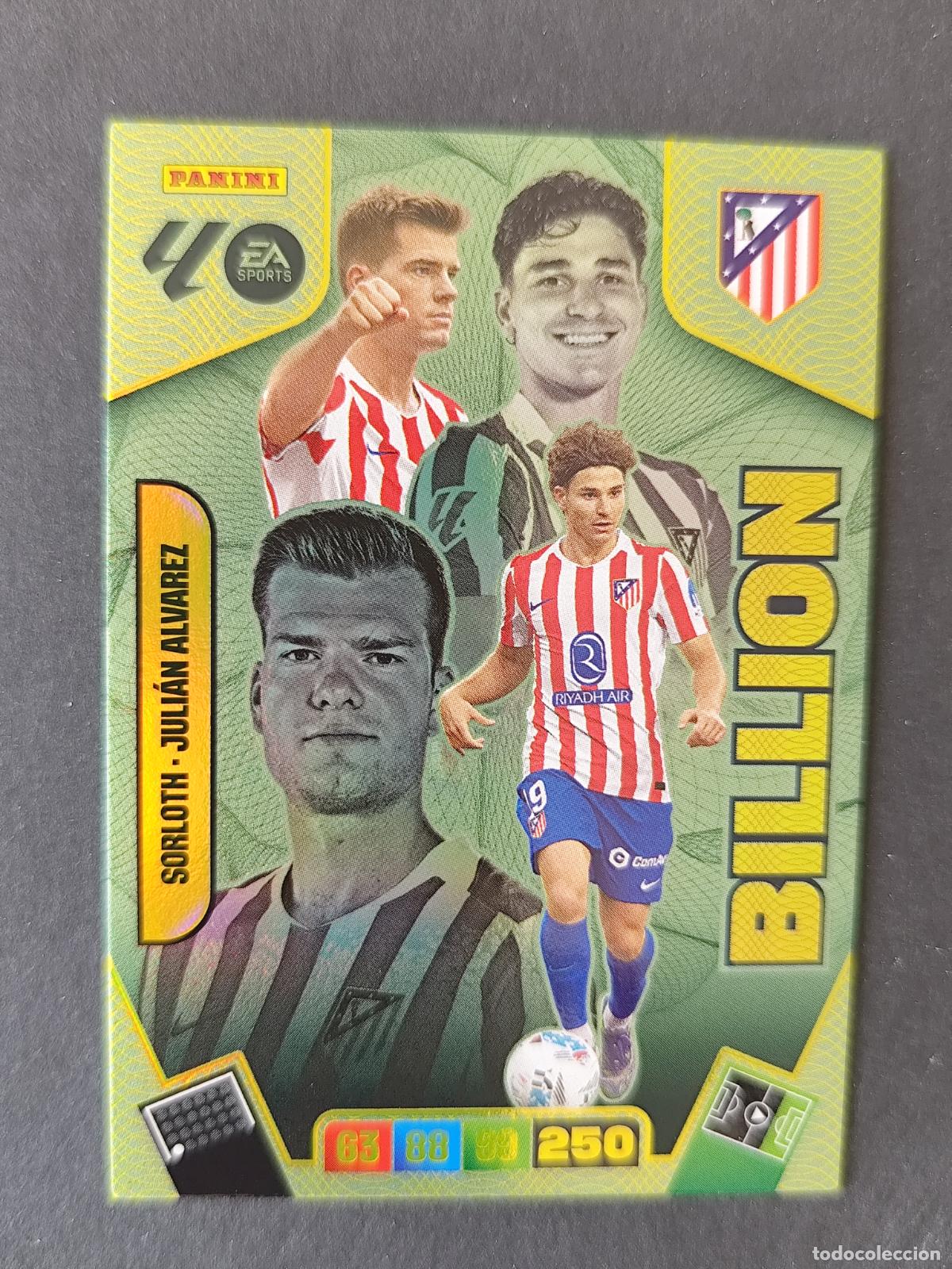 Cromos de F&uacute;tbol: SORLOTH JULI&Aacute;N &Aacute;LVAREZ SOBRE MOMENTUM ORO BILLION ATL&Eacute;TICO MADRID ADRENALYN 2025 2026 25 26