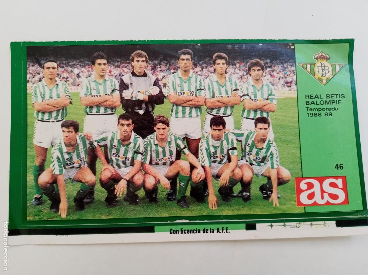 Cromos de F&uacute;tbol: REAL BETIS BALOMPI&Eacute; : PEGATINA EQUIPO POSANDO TEMPORADA 1988 - 89 . DE AS