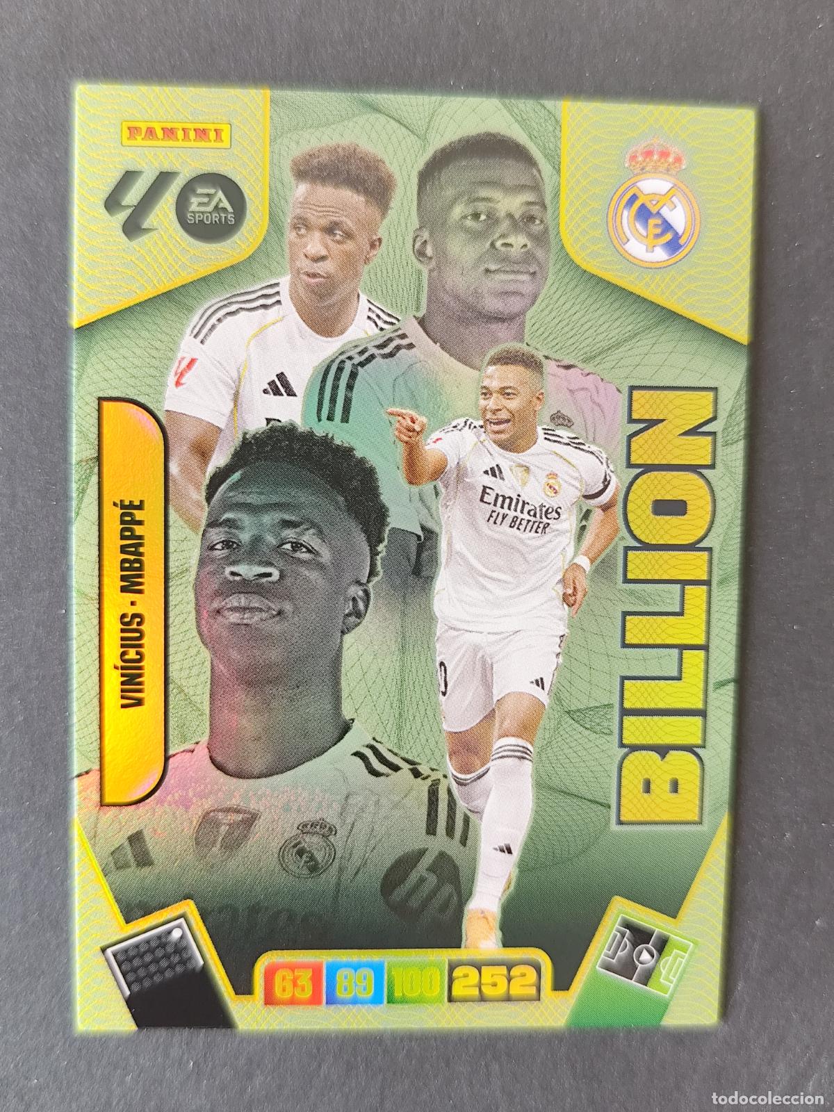 Cromos de F&uacute;tbol: VIN&Iacute;CIUS MBAPP&Eacute; SOBRE MOMENTUM ORO BILLION REAL MADRID ADRENALYN 2025 2026 25 26