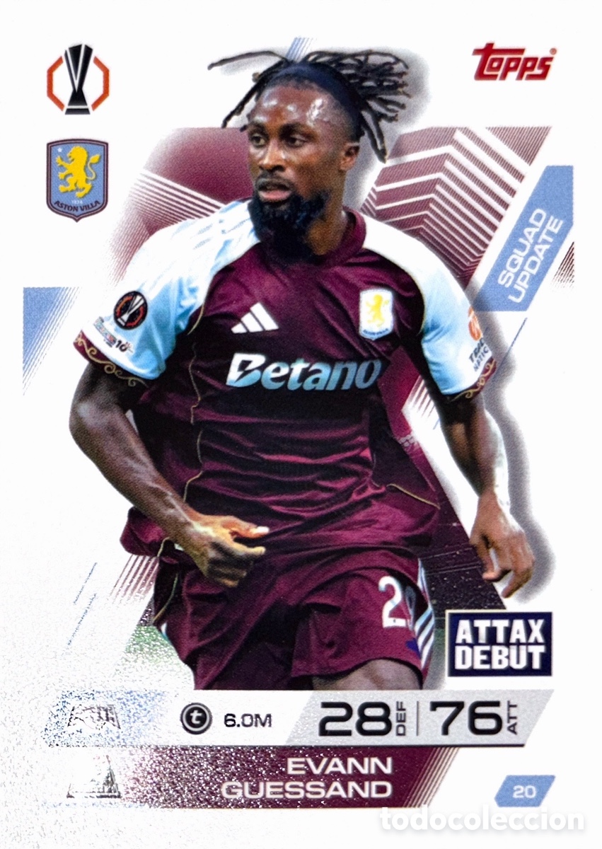 Cartes &agrave; collectionner de Football: 20. Evann Guessand - Aston Villa - (MATCH ATTAX EXTRA CHAMPIONS LEAGUE 2025/26) TOPPS