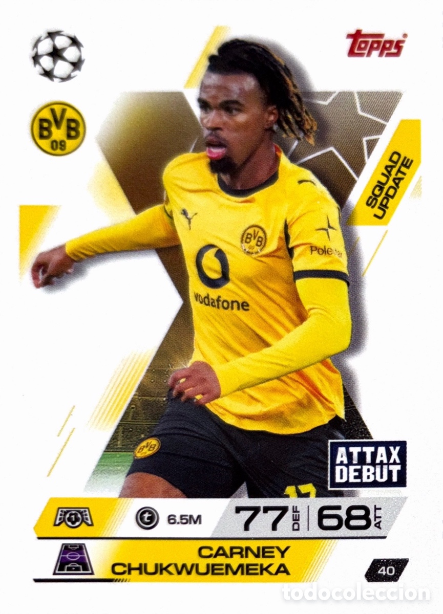 Cartes &agrave; collectionner de Football: 40. Carney Chukwuemeka - Borussia Dortmund -(MATCH ATTAX EXTRA CHAMPIONS LEAGUE 2025/26) TOPPS