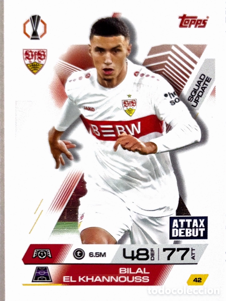 Cartes &agrave; collectionner de Football: 42. Bilal El Khannouss - Stuttgart -(MATCH ATTAX EXTRA CHAMPIONS LEAGUE 2025/26) TOPPS