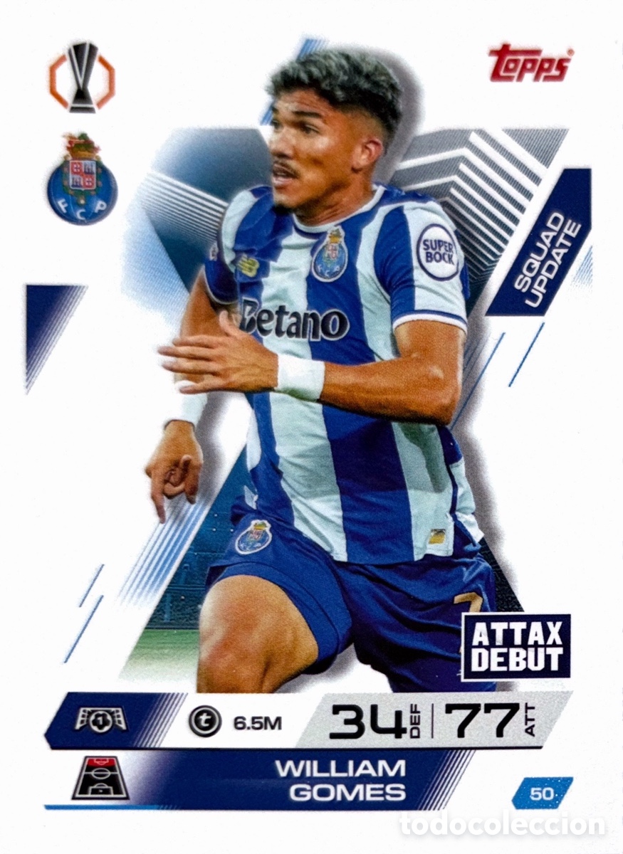 Cartes &agrave; collectionner de Football: 50. William Gomes - OPorto - (MATCH ATTAX EXTRA CHAMPIONS LEAGUE 2025/26) TOPPS