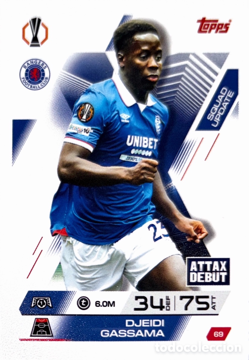 Cromos de F&uacute;tbol: 69. Djeidi Gassama - Glasgow Rangers - (MATCH ATTAX EXTRA CHAMPIONS LEAGUE 2025/26) TOPPS