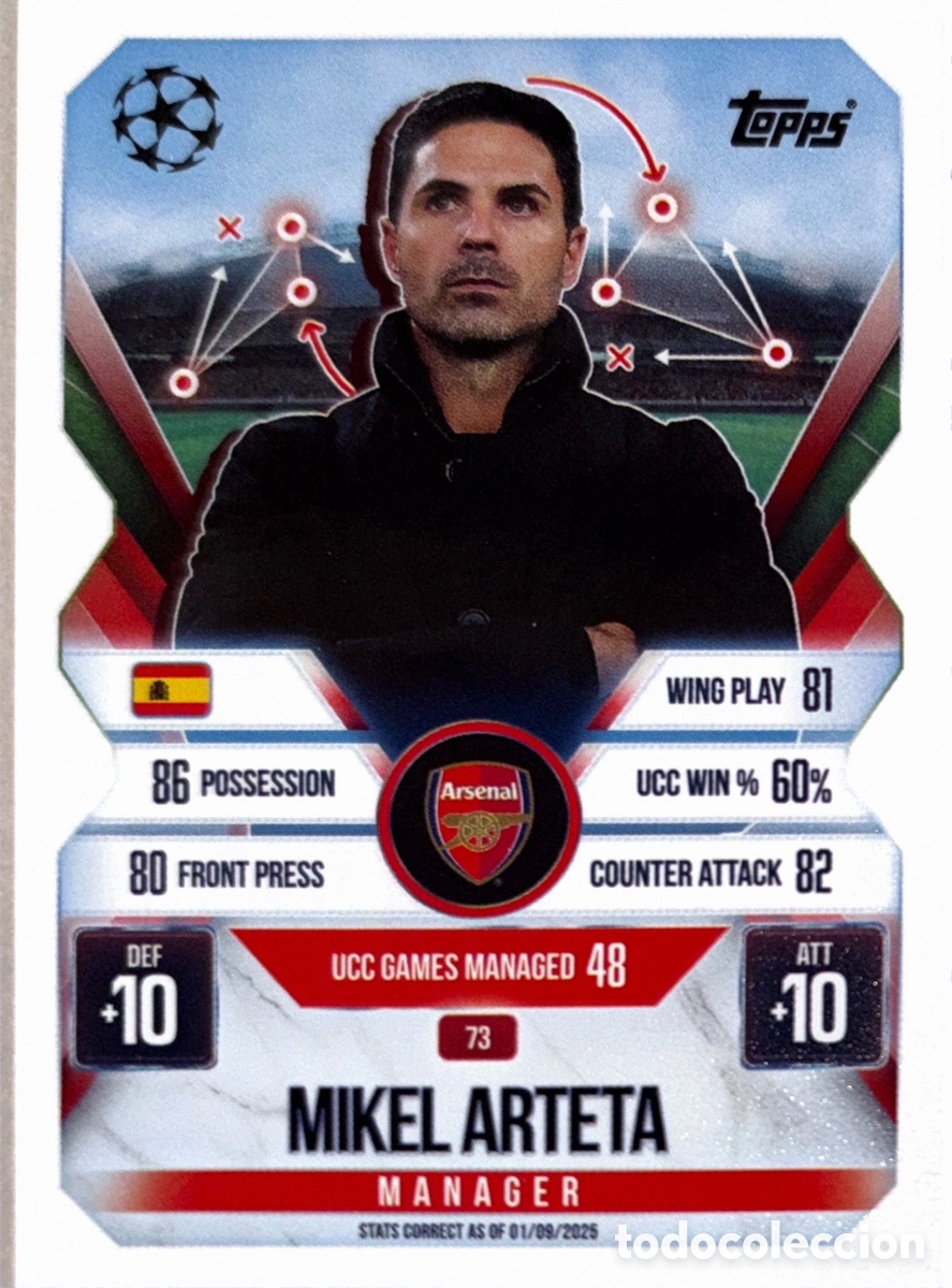 Cromos de F&uacute;tbol: 73. Mikel Arteta - Arsenal- (MATCH ATTAX EXTRA CHAMPIONS LEAGUE 2025/26) TOPPS