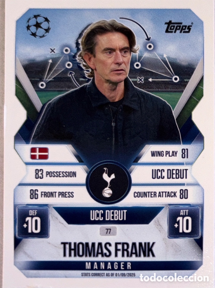 Cromos de F&uacute;tbol: 77. Thomas Frank - Tottenham Hotspur - (MATCH ATTAX EXTRA CHAMPIONS LEAGUE 2025/26) TOPPS