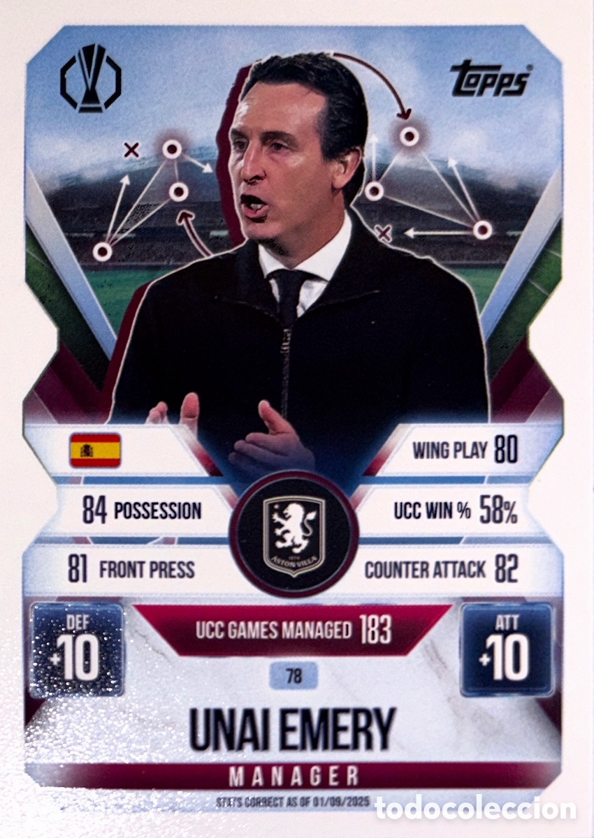 Cromos de F&uacute;tbol: 78. Unai Emery - Aston Villa - (MATCH ATTAX EXTRA CHAMPIONS LEAGUE 2025/26) TOPPS