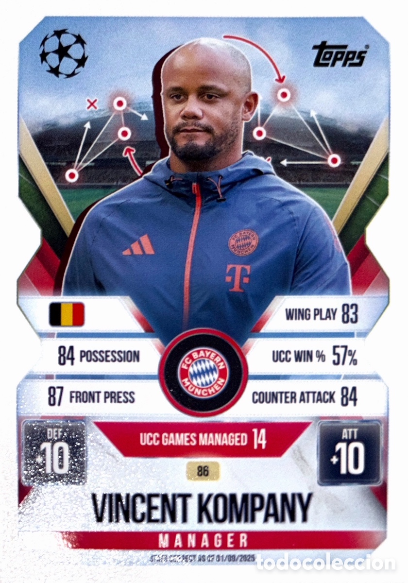Figurine di Calcio: 86. Vincent Kompany - Bayern Munich - (MATCH ATTAX EXTRA CHAMPIONS LEAGUE 2025/26) TOPPS