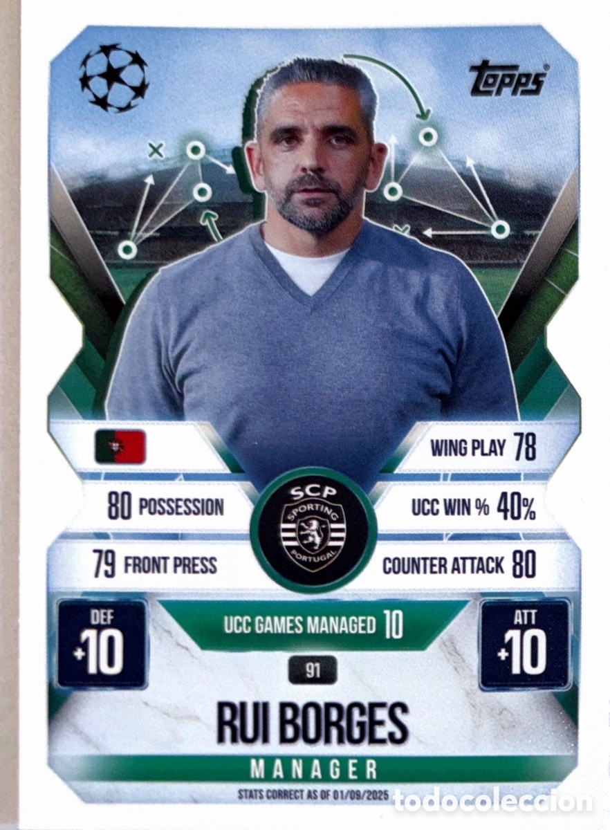 Cromos de F&uacute;tbol: 91. Rui Borges - Sporting Clube de Portugal- (MATCH ATTAX EXTRA CHAMPIONS LEAGUE 2025/26) TOPPS