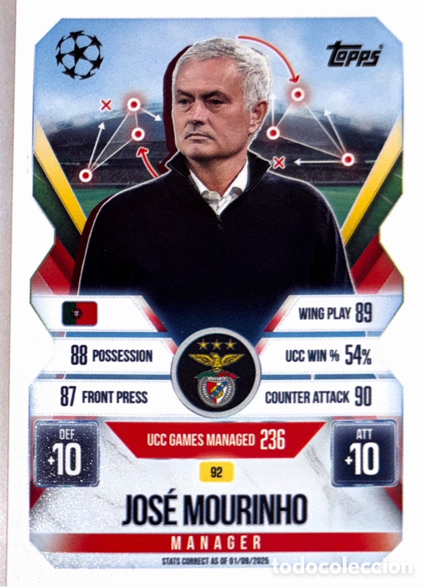 Cromos de F&uacute;tbol: 92. Jos&eacute; Mourinho - Benfica - (MATCH ATTAX EXTRA CHAMPIONS LEAGUE 2025/26) TOPPS