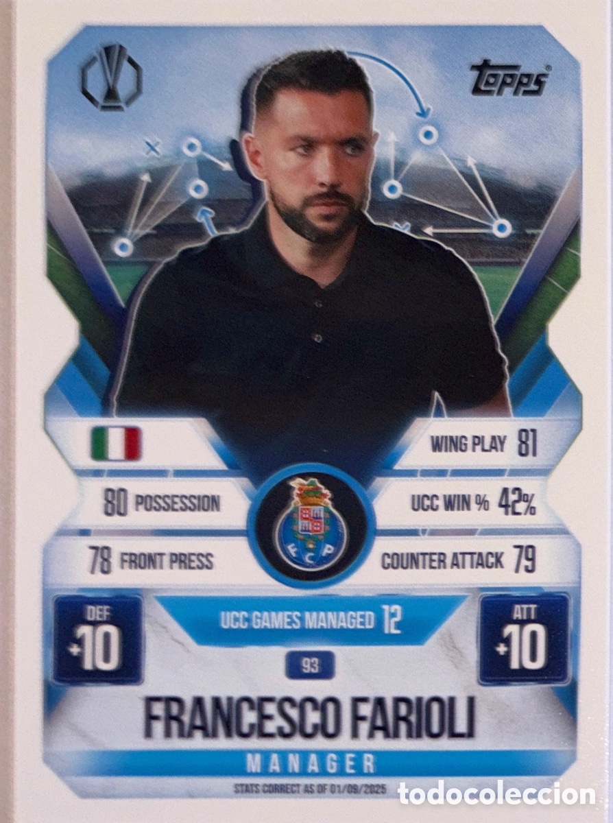 Cromos de F&uacute;tbol: 93. Francesco Farioli - Oporto - (MATCH ATTAX EXTRA CHAMPIONS LEAGUE 2025/26) TOPPS