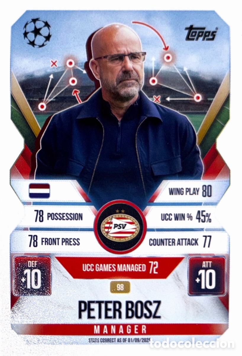Cromos de F&uacute;tbol: 98. Peter Bosz - PSV Eindhoven - (MATCH ATTAX EXTRA CHAMPIONS LEAGUE 2025/26) TOPPS
