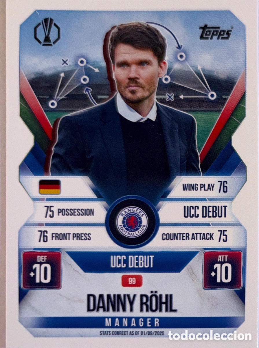 Football Stickers: 99. Danny R&ouml;hl - Glasgow Rangers- (MATCH ATTAX EXTRA CHAMPIONS LEAGUE 2025/26) TOPPS