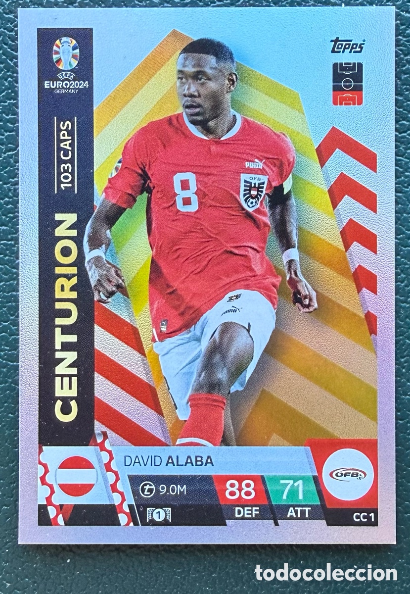 Cromos de Futebol: CC 1 DAVID ALABA AUSTRIA CENTURION FICHAS ALBUM TOPPS UEFA EURO 2024 MATCH ATTAX