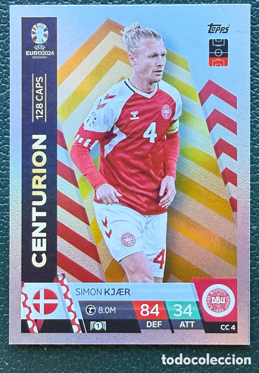 Cromos de Futebol: CC 4 SIMON KJAER DINAMARCA CENTURION FICHAS ALBUM TOPPS UEFA EURO 2024 MATCH ATTAX