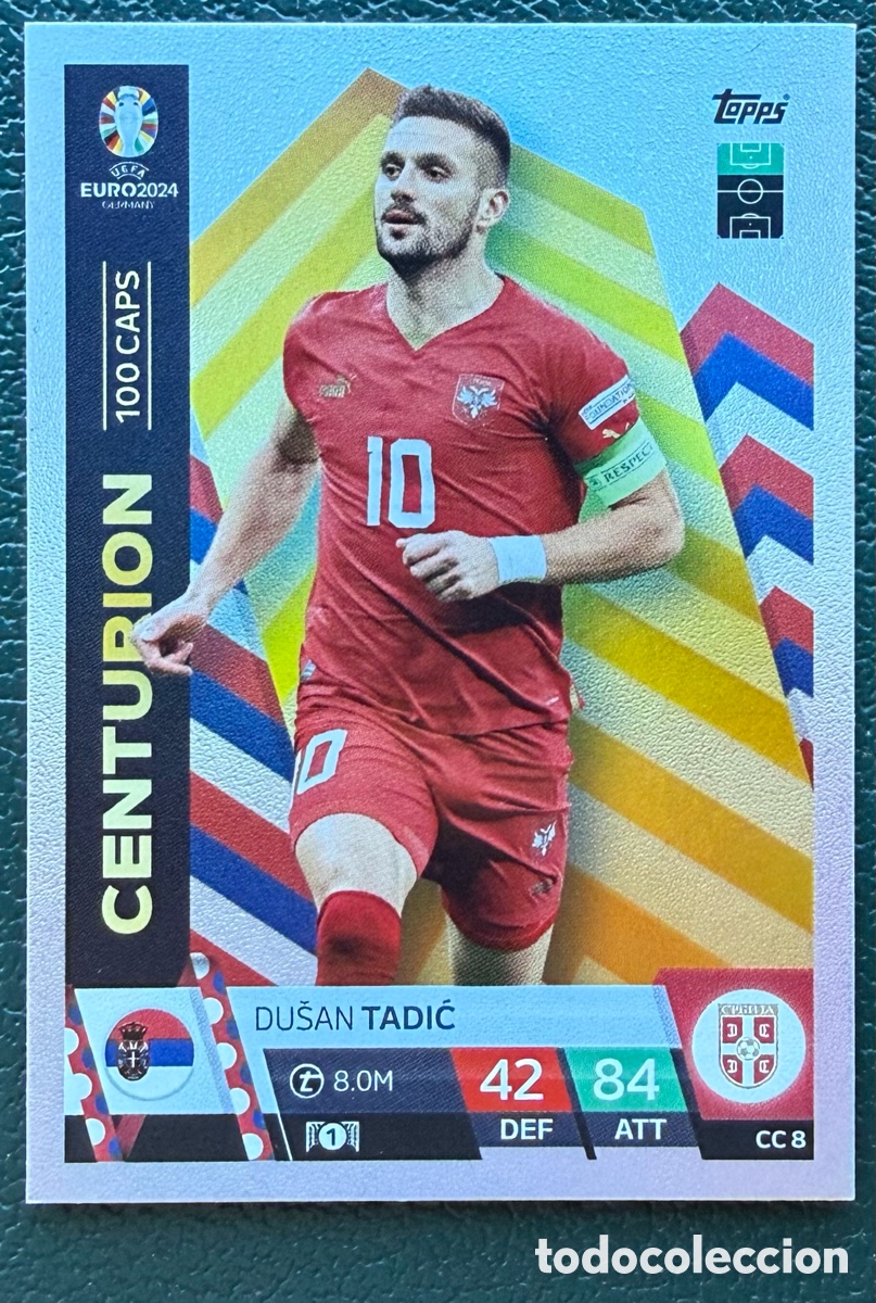 Figurine di Calcio: CC 8 DUSAN TADIC SERBIA CENTURION FICHAS ALBUM TOPPS UEFA EURO 2024 MATCH ATTAX