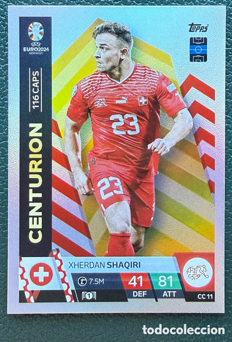 Figurine di Calcio: CC 11 XHERDAN SHAQIRI SUIZA CENTURION FICHAS ALBUM TOPPS UEFA EURO 2024 MATCH ATTAX