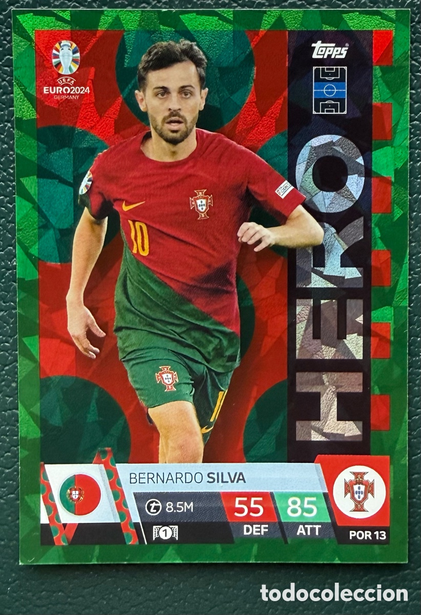 Cromos de F&uacute;tbol: POR 13 BERNARDO SILVA PORTUGAL HERO GREEN EMERALD FICHAS ALBUM TOPPS UEFA EURO 2024 MATCH ATTAX