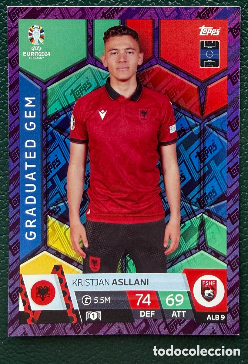 Figurine di Calcio: ALB 9 KRISTJAN ASLLANI ALBANIA GRADUATED GEM PURPLE FICHAS ALBUM TOPPS UEFA EURO 2024 MATCH ATTAX