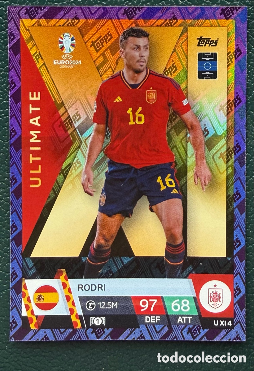 Fu&szlig;ball-Sticker: U XI 4 RODRI ESPA&Ntilde;A PURPLE ULTIMATE XI FICHAS ALBUM TOPPS UEFA EURO 2024 MATCH ATTAX