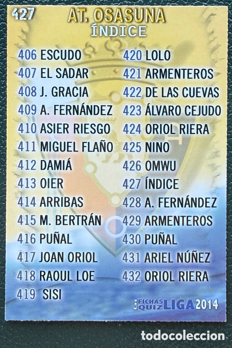 Cromos de Futebol: 427 INDICE CA OSASUNA FICHAS ALBUM MUNDICROMO 2013 2014 13 14