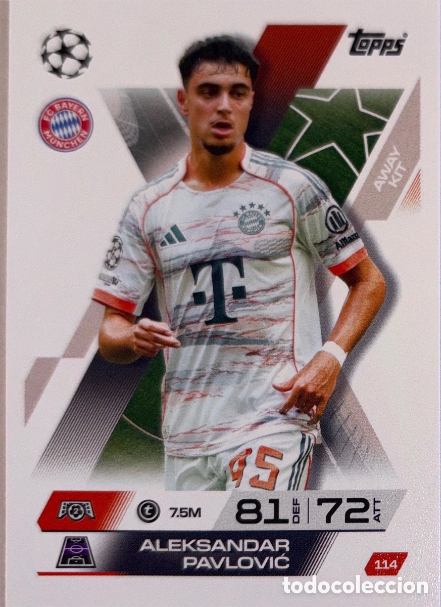 Fu&szlig;ball-Sticker: 114. Aleksander Pavlovic - Bayern Munich -(MATCH ATTAX EXTRA CHAMPIONS LEAGUE 2025/26) TOPPS