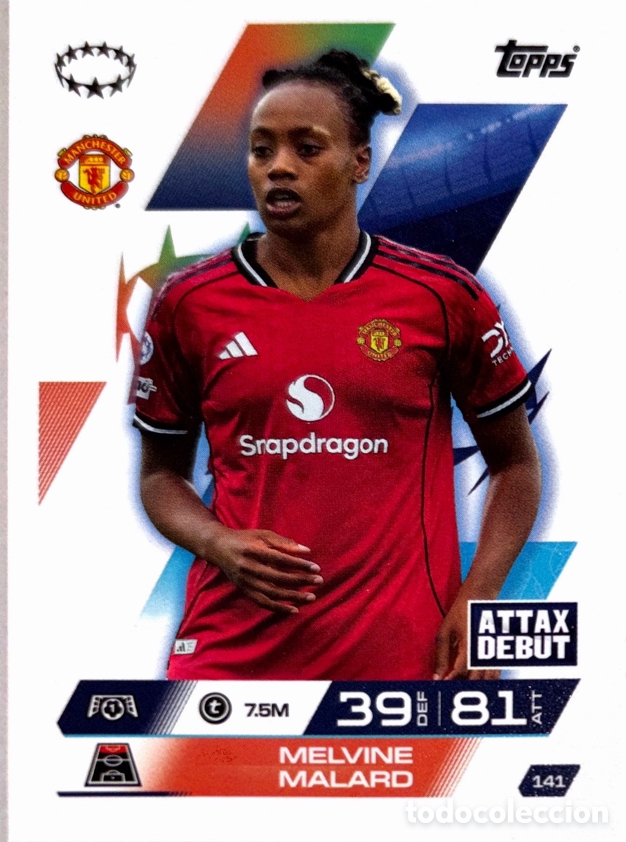 Football Stickers: 141. Melvine Malard - Manchester United - (MATCH ATTAX EXTRA CHAMPIONS LEAGUE 2025/26) TOPPS