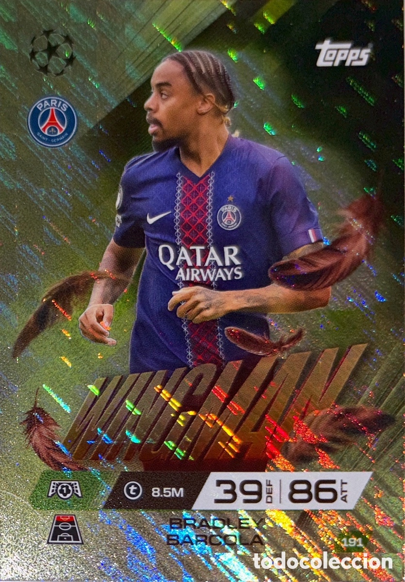 Football Stickers: 191. Bradley Barcola -PSG- (Wingman) MATCH ATTAX EXTRA CHAMPIONS LEAGUE 2025/26 (TOPPS)