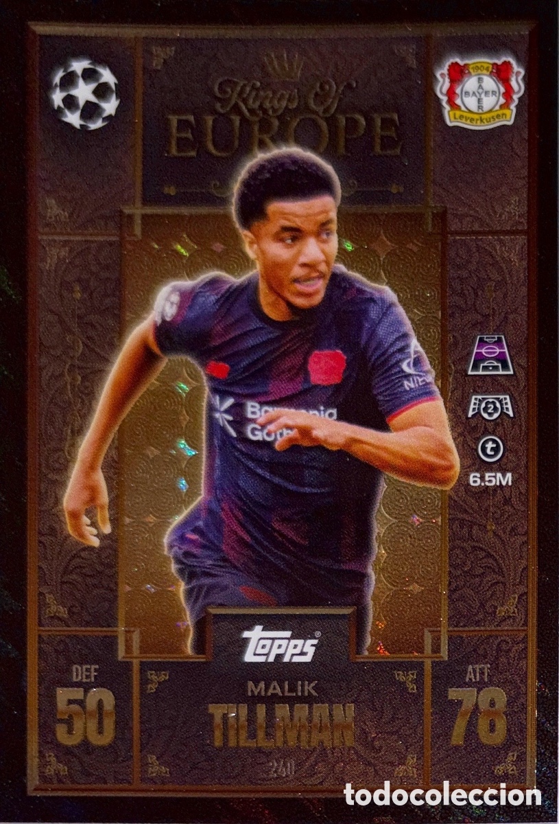 Football Stickers: 240. Malik Tillman - Bayer Leverkusen- (Kings of Europe) MATCH ATTAX EXTRA CHAMPIONS LEAGUE 2025/26