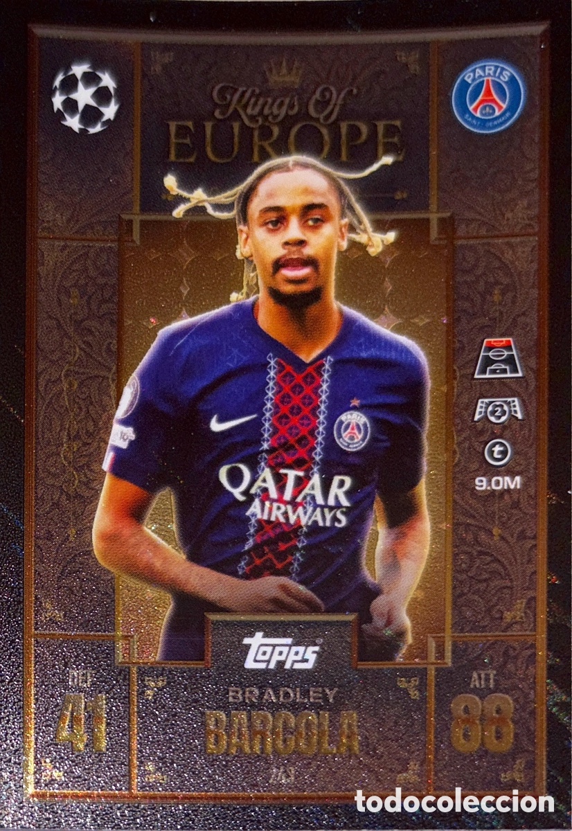 Football Stickers: 243. Bradley Barcola - PSG- (Kings of Europe) MATCH ATTAX EXTRA CHAMPIONS LEAGUE 2025/26