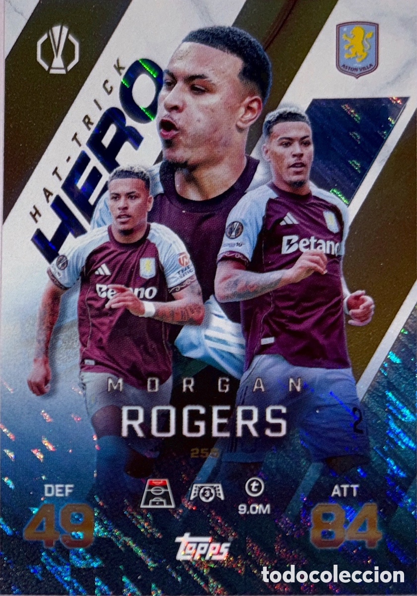 Cartes &agrave; collectionner de Football: 255. Morgan Rogers - Aston Villa - (Hat-Trick Hero) MATCH ATTAX EXTRA CHAMPIONS LEAGUE 2025/26