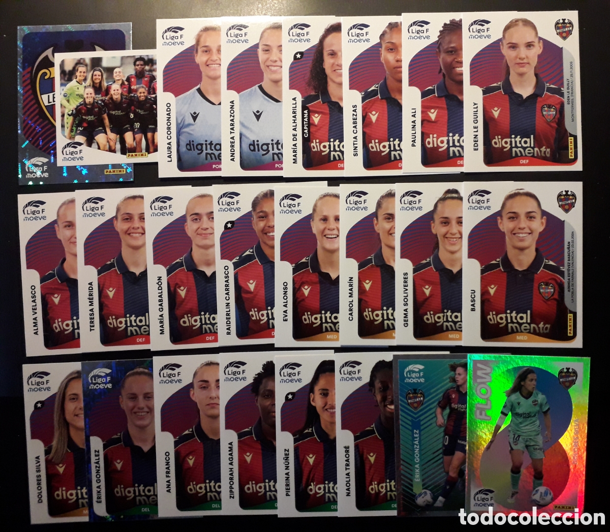 Cromos de F&uacute;tbol: 24 CROMOS LEVANTE LIGA F FEMENINA 2025 2026 25 26 PANINI EQUIPO COMPLETO CON ESPECIALES