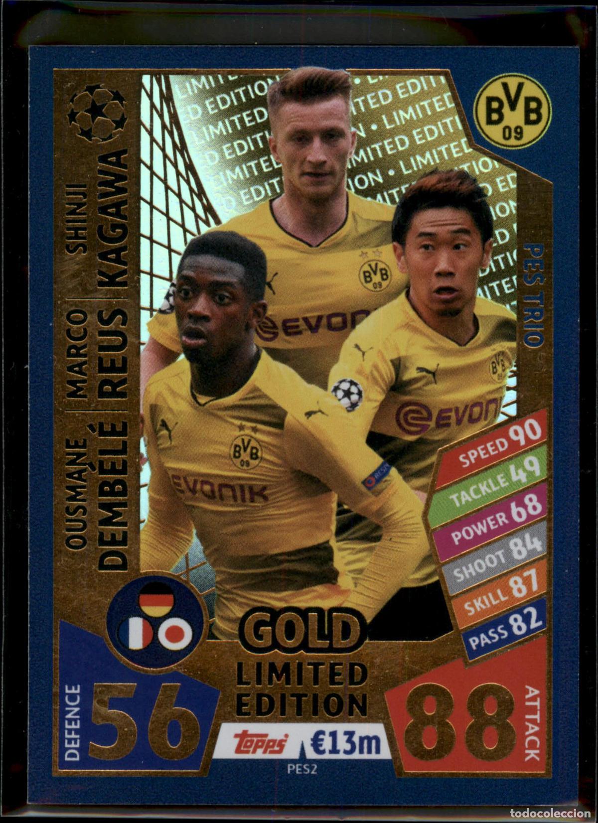 Football Stickers: Borrusia Dortmund PES Trio Gold Limited Edition N&ordm; PES 2 Topps Match Attax Champions League 17 18