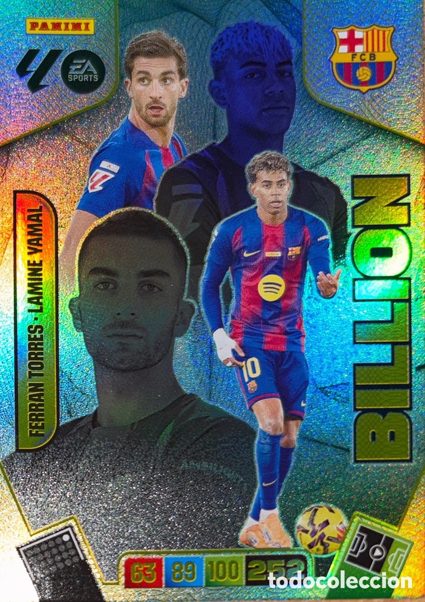 Cromos de F&uacute;tbol: FERRAN TORRES - LAMINE YAMAL -EDICION LIMITADA BILLION- (BARCELONA) ADRENALYN XL LIGA 2025/26