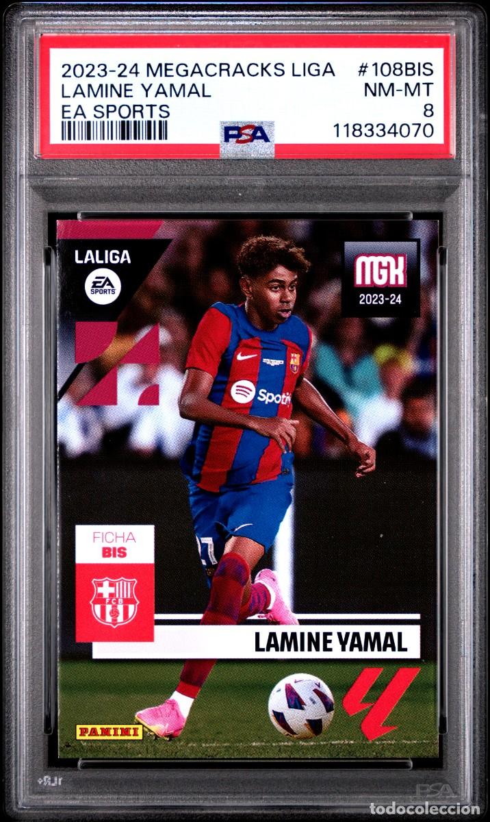 Cromos de F&uacute;tbol: Rookie Lamine Yamal #108BIS FC Barcelona Panini Megacracks 2023 24 PSA 8