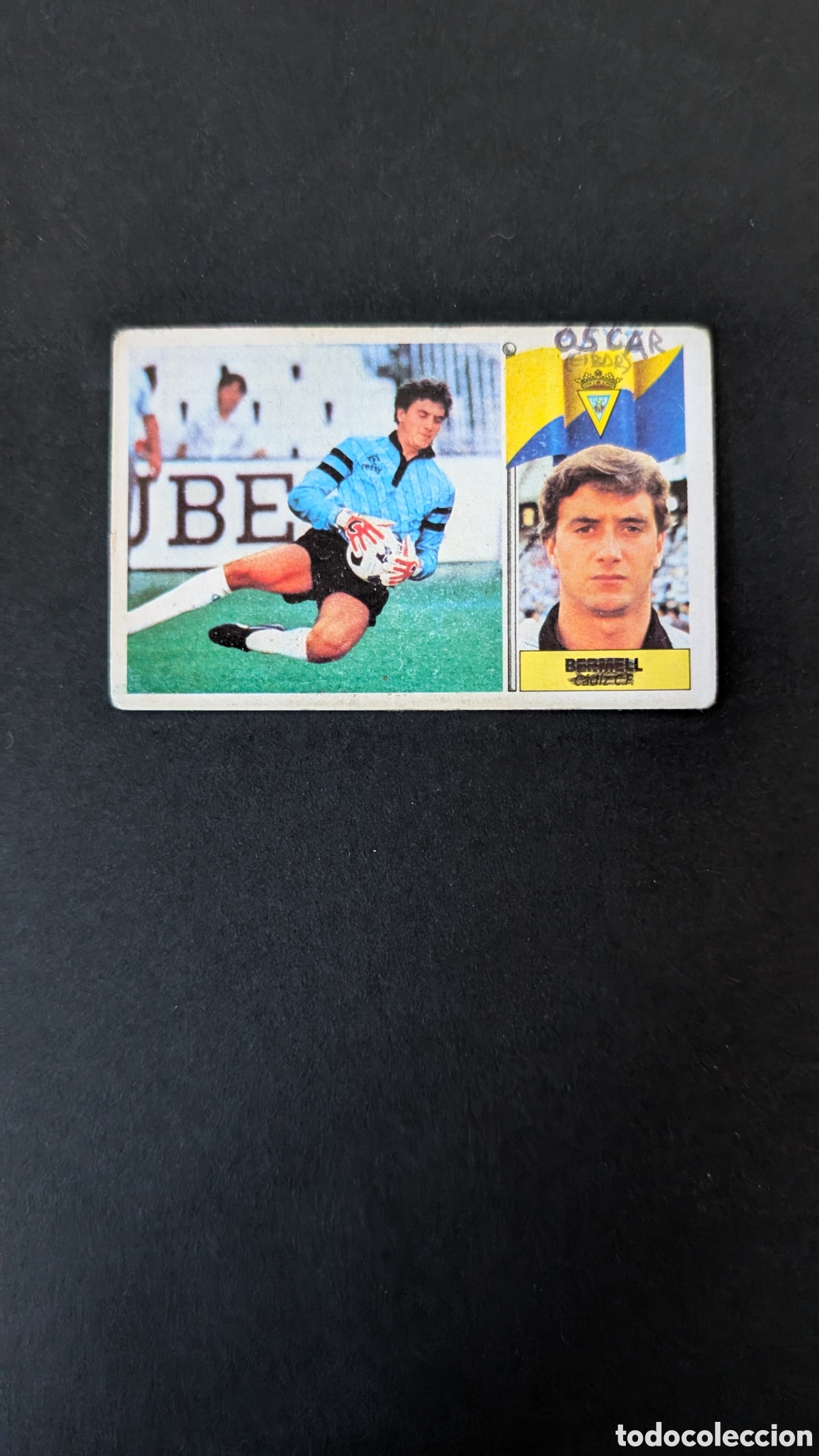 Fu&szlig;ball-Sticker: BERMELL CADIZ FICHAJE 22 LIGA ESTE 1986/87 86 87 NUNCA PEGADO FRONTAL Y TRASERA PINTADAS