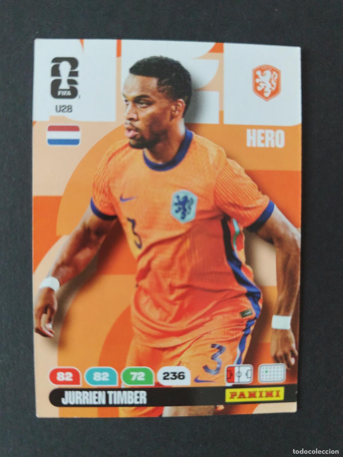Figurine di Calcio: U28 JURRIEN TIMBER ACTUALIZACI&Oacute;N UPDATE PA&Iacute;SES BAJOS HOLANDA ADRENALYN MUNDIAL FIFA WORLD CUP 2026