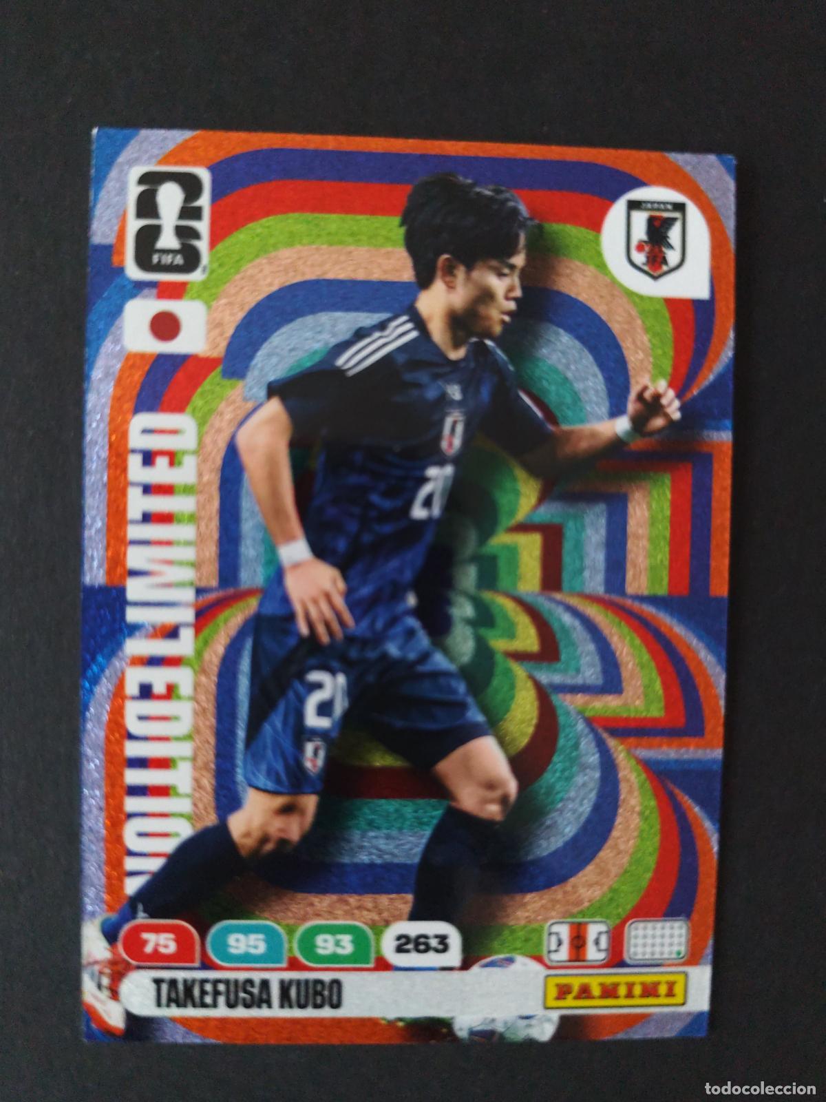 Fu&szlig;ball-Sticker: TAKEFUSA KUBO EDICI&Oacute;N LIMITADA LIMITED JAP&Oacute;N ADRENALYN MUNDIAL FIFA WORLD CUP 2026 PANINI