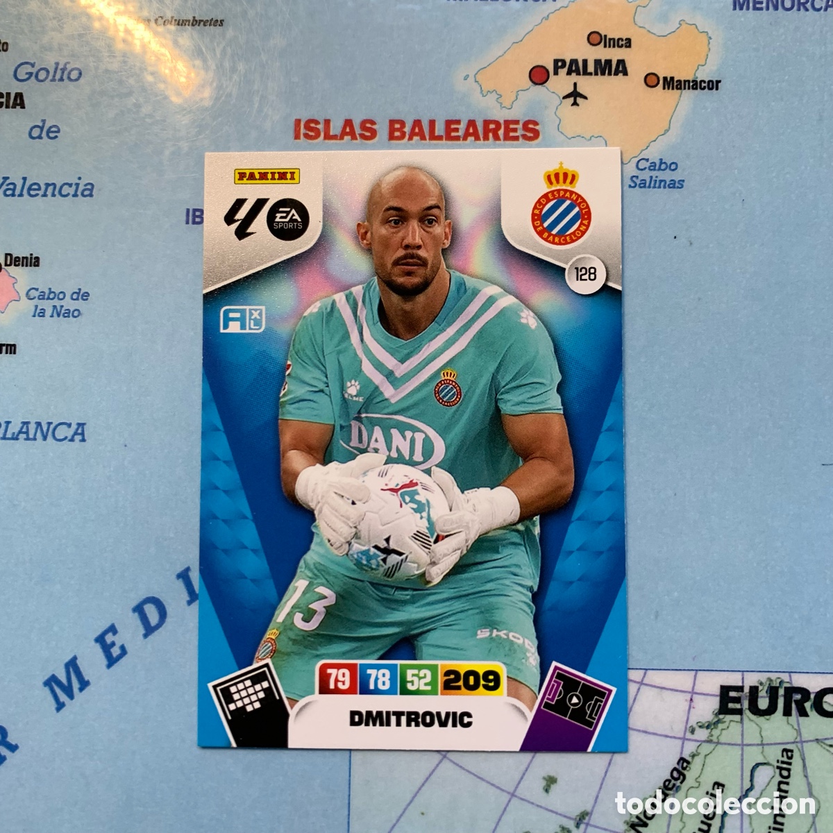 Cromos de F&uacute;tbol: Dmitrovic n&uacute;mero 128 del Espa&ntilde;ol cromo adrenalyn XL 25-26 2025-2026