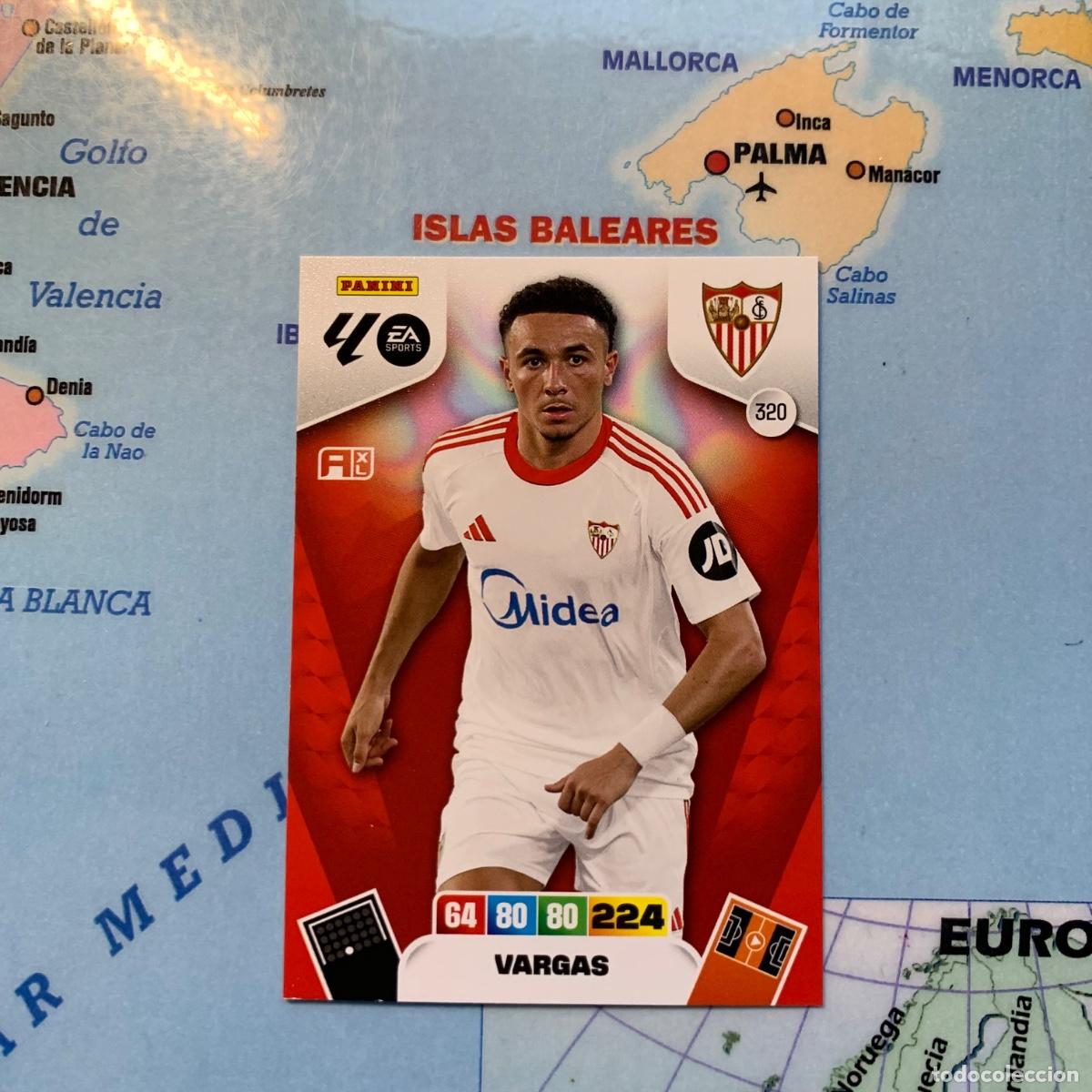 Football Stickers: Vargas n&uacute;mero 320 del Sevilla cromo adrenalyn XL 25-26 2025-2026